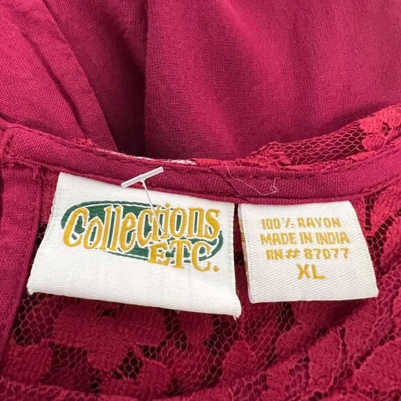 Collections Etc Women’s Lace Pullover Top Raspberry Size XL Keyhole - Picture 7 of 7